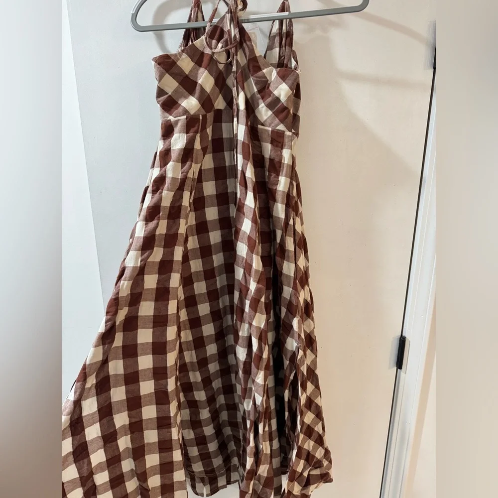 NWT Free People Brown & White Gingham Via Midi Dress - Picture 5 of 5